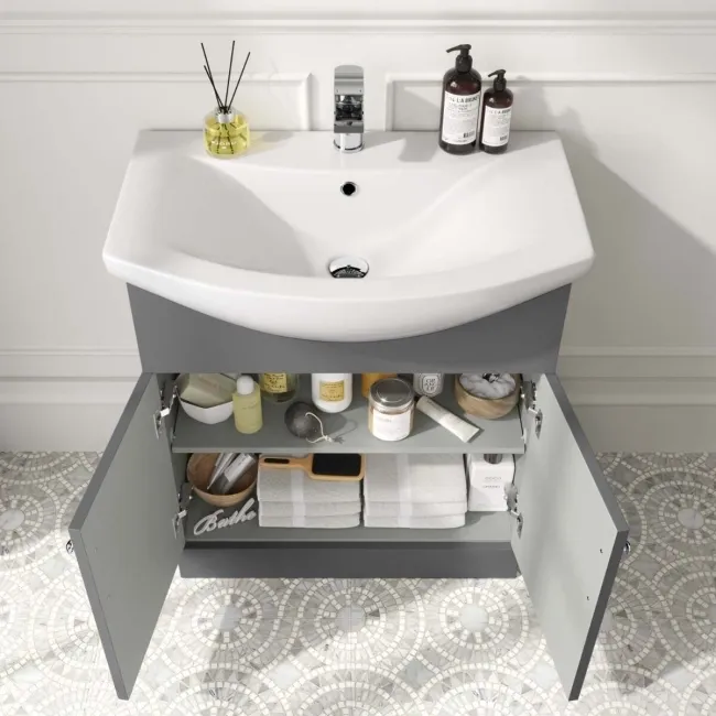 Capri Slate Grey Combination Vanity Basin and Houston Toilet 1350mm - Chrome Handles