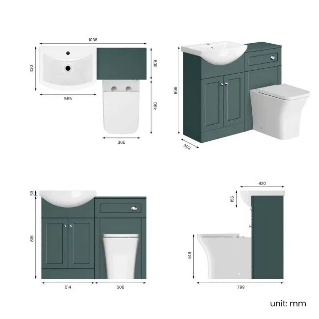 Capri Mystic Green Combination Vanity Basin and Houston Toilet 1050mm - Chrome Handles