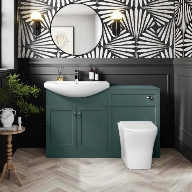 Capri Mystic Green Combination Vanity Basin and Houston Toilet 1350mm - Chrome Handles