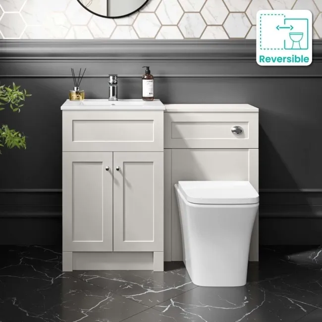 Milos Cotton White Combination Vanity Basin and Houston Toilet 1000mm - Chrome Handles