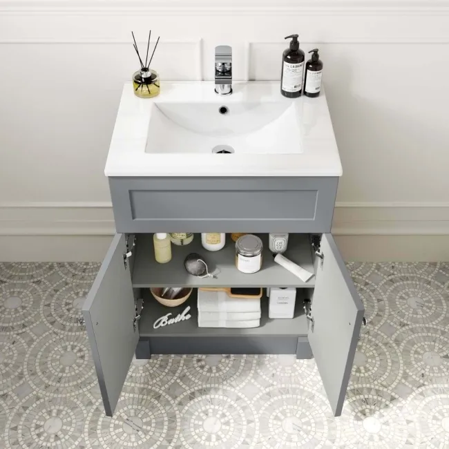 Milos Fog Grey Combination Vanity Basin and Houston Toilet 1100mm - Chrome Handles