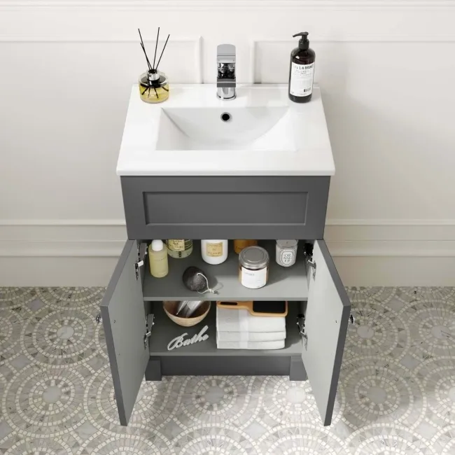 Milos Slate Grey Combination Vanity Basin and Houston Toilet 1000mm - Chrome Handles