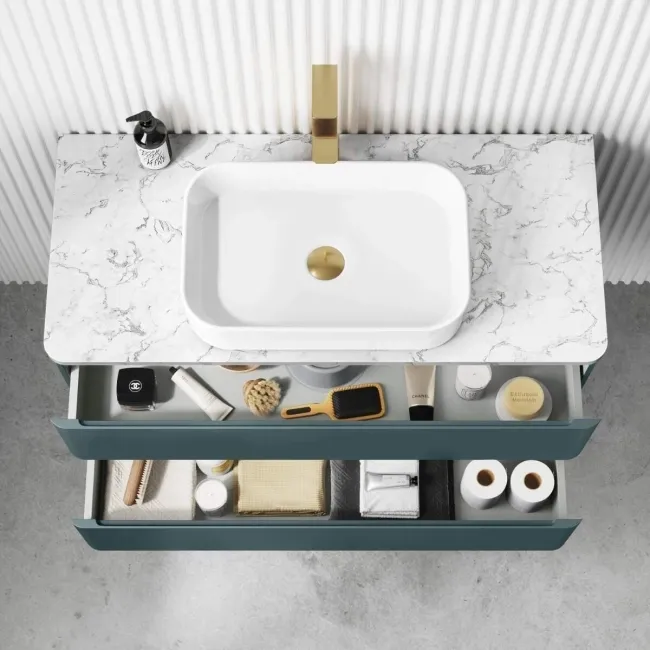 Corsica Midnight Green Vanity Drawer with Marble Top & Marin Basin 1000mm