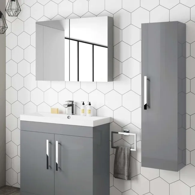 Avon Stone Grey Wall Hung Tall Cabinet Unit 1200x300mm