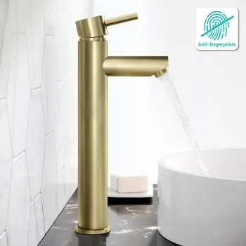 Wye Brushed Brass High Rise Basin Mixer Tap