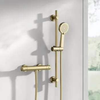 Aran Brushed Brass Round Thermostatic Bar Shower Set