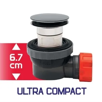 Wirquin Matt Black Dome Nano 6.7 Quick Clac All In One Basin Waste & Trap