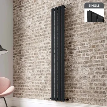 Faro Matt Black Single Flat Panel Vertical Radiator 1800x280mm