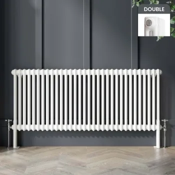 Athens White Double Column Horizontal Traditional Radiator 600x1415mm