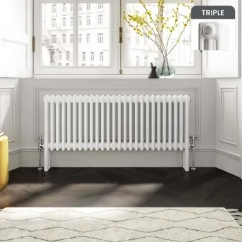 Athens White Triple Column Horizontal Traditional Radiator 450x1190mm