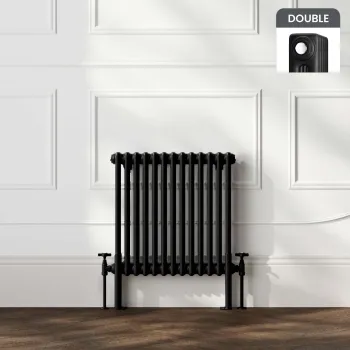 Athens Matt Black Double Column Horizontal Traditional Radiator 600x605mm