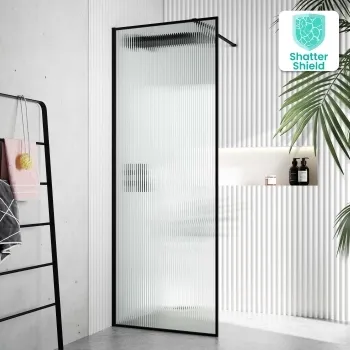 Munich Fluted Effect Matt Black Framed Easy Clean 8mm Wet Room Shower Glass Panel 700mm
