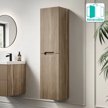 Crete Fluted Apex Oak Wall Hung Tall Cabinet 1400x350mm
