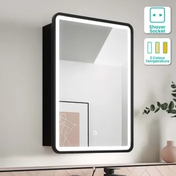 Olivia Black Framed Illuminated LED Mirror Cabinet 710x500mm