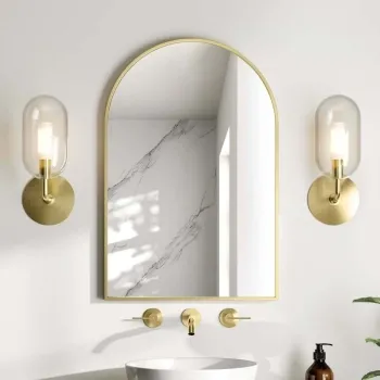 Essence Brushed Brass Arched Bathroom Mirror 750x500mm