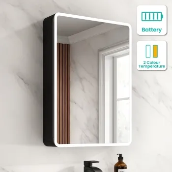 Aurora Battery Operated Matt Black Illuminated LED Mirror Cabinet 700x500mm