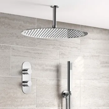 Ballina Premium Ceiling Chrome Round Thermostatic Shower Set - 400mm Head & Hand Shower