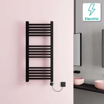 Valetta Electric Matt Black Square Heated Towel Rail 1000x450mm