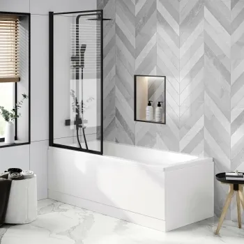 Hereford 1600x700 Square Shower Bath & 6mm Easy Clean Matt Black Framed Bath Screen