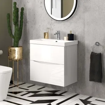 Austin Gloss White Wall Hung Basin Drawer Vanity 600mm