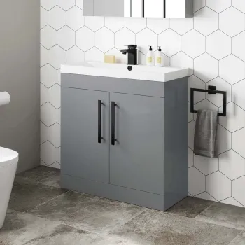 Avon Stone Grey Basin Vanity 800mm - Black Accents