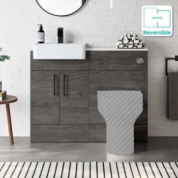 Harper Charcoal Elm Basin Vanity with Marble Top & Back To Wall Unit 1000mm - Black Accents