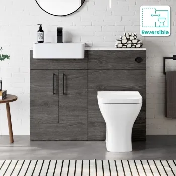 Harper Charcoal Elm Combination Vanity Basin with Marble Top & Atlanta Toilet 1000mm - Black Accents