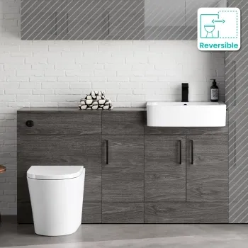 Harper Charcoal Elm Combination Vanity Basin and Boston Toilet 1500mm - Black Accents