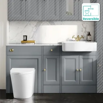Monaco Dove Grey Combination Vanity Basin with Marble Top and Boston Toilet 1500mm - Brushed Brass Accents