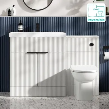Havana Fluted Coastal White Combination Vanity Basin and Aruba Toilet 1300mm - Black Accents