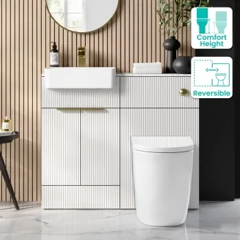 Sicily Fluted Coastal White Combination Vanity Basin with Marble Top & Utah Comfort Height Toilet 1000mm - Brushed Brass Accents