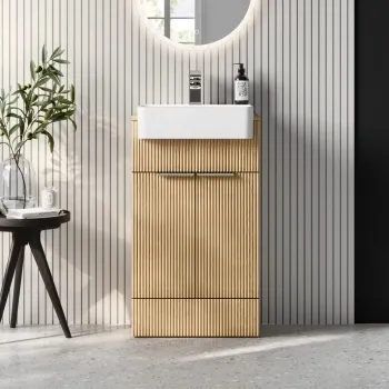 Sicily Fluted Country Oak Vanity with Semi Recessed Basin 500mm - Chrome Handles