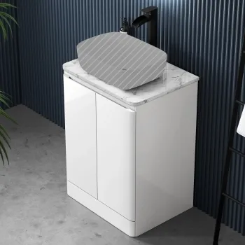 Corsica Gloss White Vanity with Marble Top 600mm - Excludes Counter Top Basin