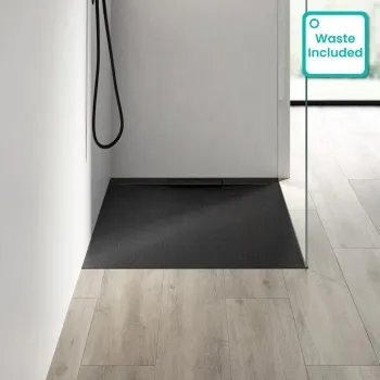 Tokyo Rectangular Matt Black Slate Texture Stone Shower Tray 1100x800mm