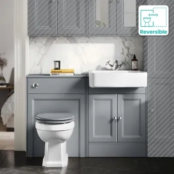 Monaco Dove Grey Combination Vanity Basin and Hudson Toilet with Wooden Seat 1200mm