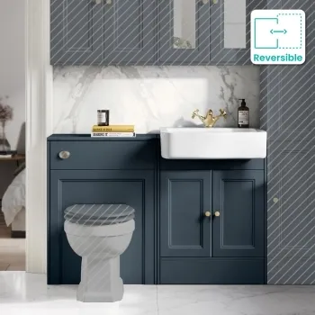 Monaco Inky Blue Basin Vanity and Back To Wall Unit 1200mm (Excludes Pan & Cistern) - Brushed Brass Accents