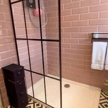 Munich Matt Black Grid Easy Clean 8mm Wet Room Shower Glass Panel 900mm