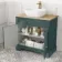 Lucia Midnight Green Vanity with Oak Effect Top & Curved Counter Top Basin 840mm - Brushed Brass Accents