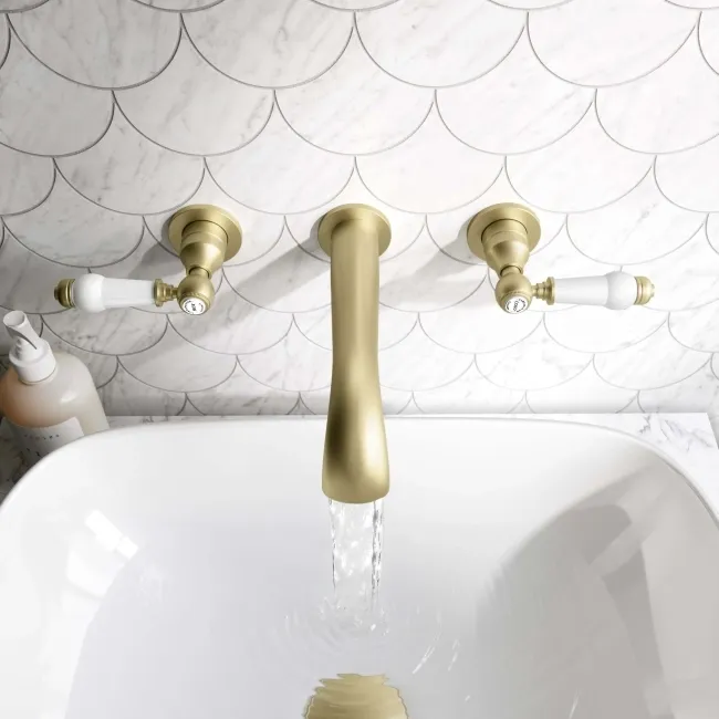 Beauly Traditional Brushed Brass Wall Mounted Basin Mixer Tap