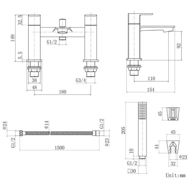 Mersey Matt Black Bath Filler & Handheld Shower