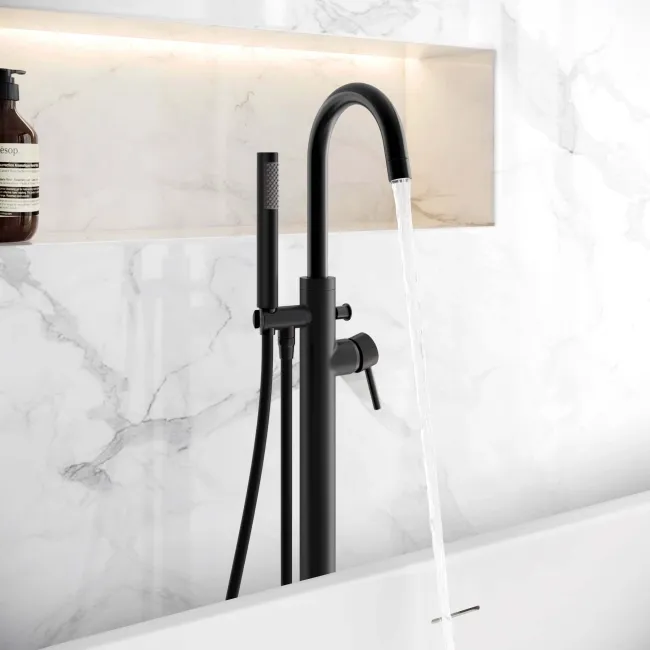 Selma Matt Black Freestanding Bath Shower Mixer Tap
