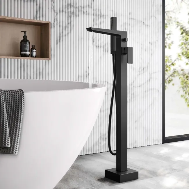 Ribble Matt Black Freestanding Bath Shower Mixer Tap