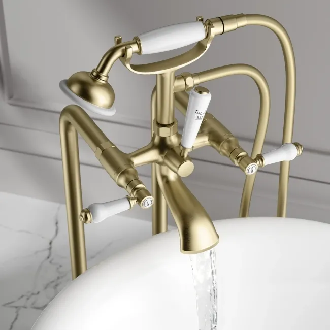 Beauly Brushed Brass Freestanding Bath Shower Mixer Tap