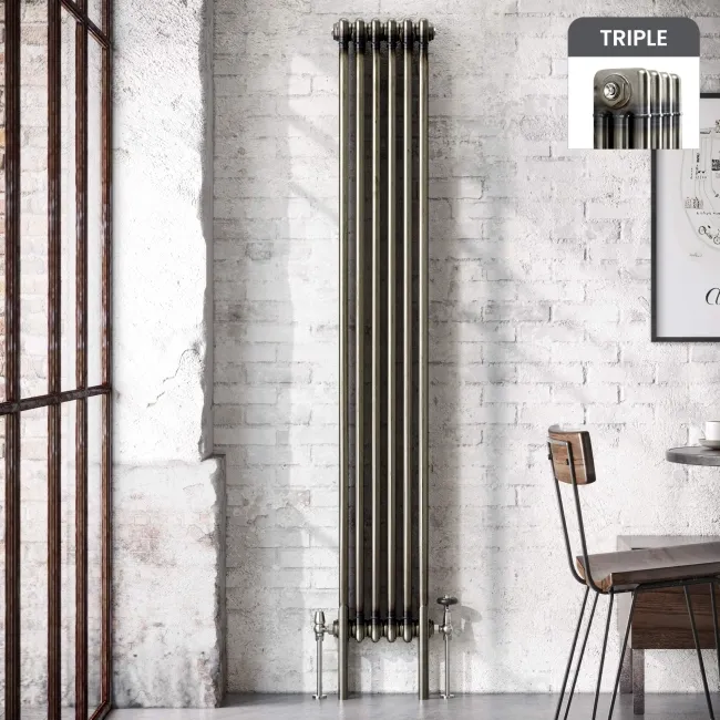 Athens Raw Metal Triple Column Vertical Traditional Radiator 1800x290mm