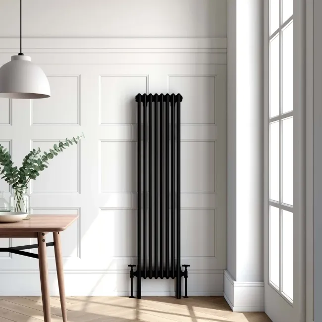 Athens Matt Black Triple Column Vertical Traditional Radiator 1500x380mm