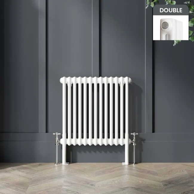Athens White Double Column Horizontal Traditional Radiator 600x605mm