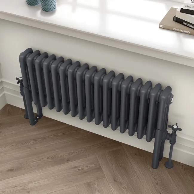 Athens Anthracite Triple Column Horizontal Traditional Radiator 300x785mm