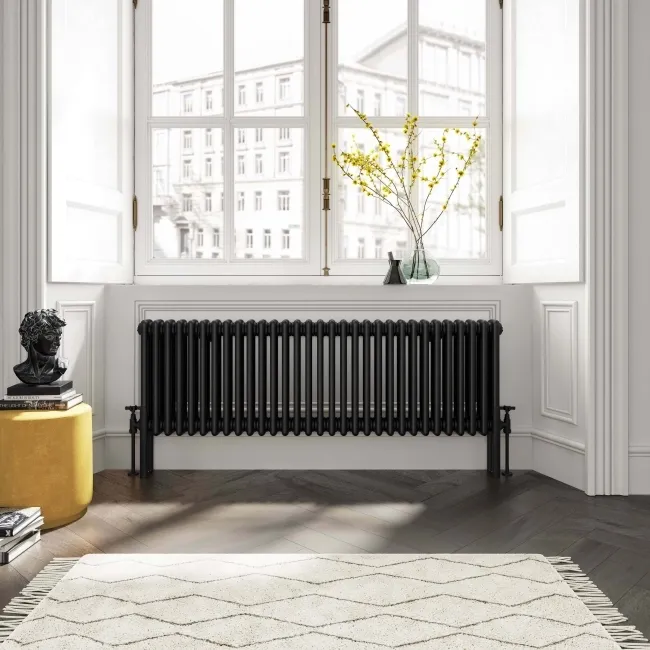 Athens Matt Black Triple Column Horizontal Traditional Radiator 450x1415mm