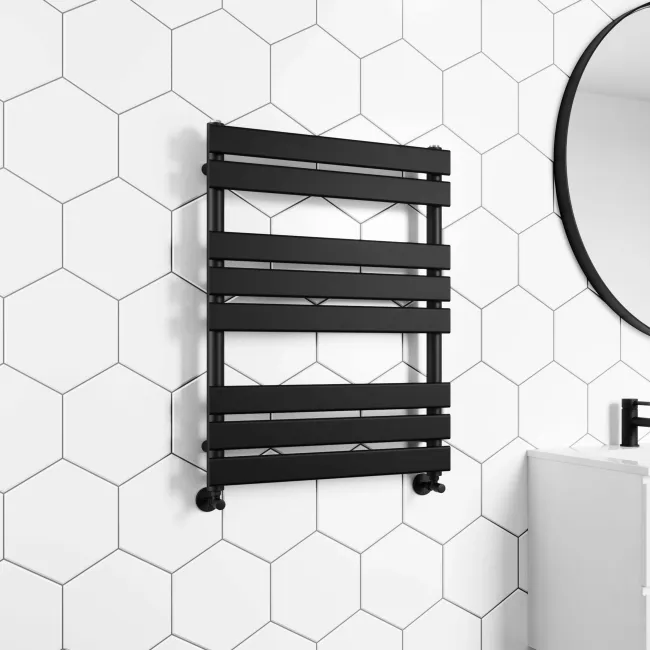 Santorini Matt Black Flat Panel Heated Towel Rail 800x600mm