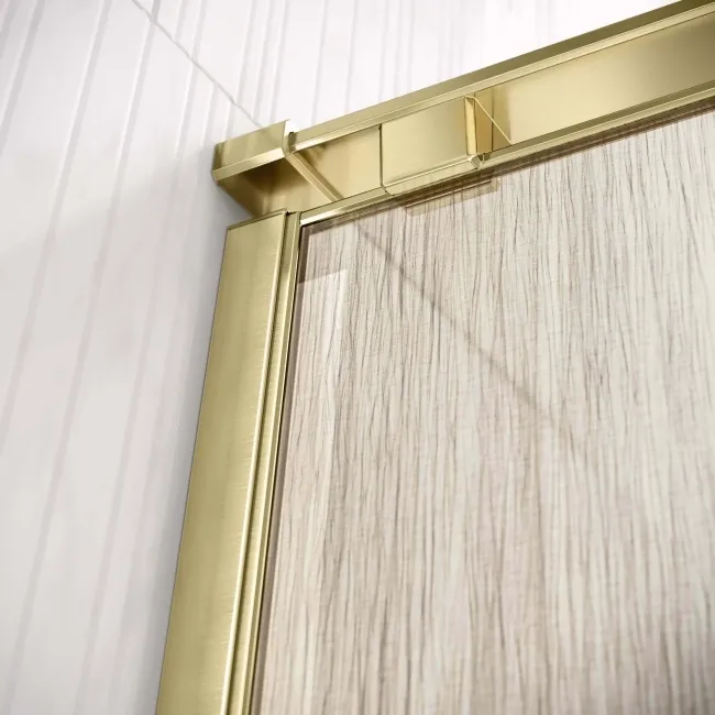 Lyon Brushed Brass 8mm Laminated Wet Room Shower Glass Panel with Gold Mesh Inlay 1400mm